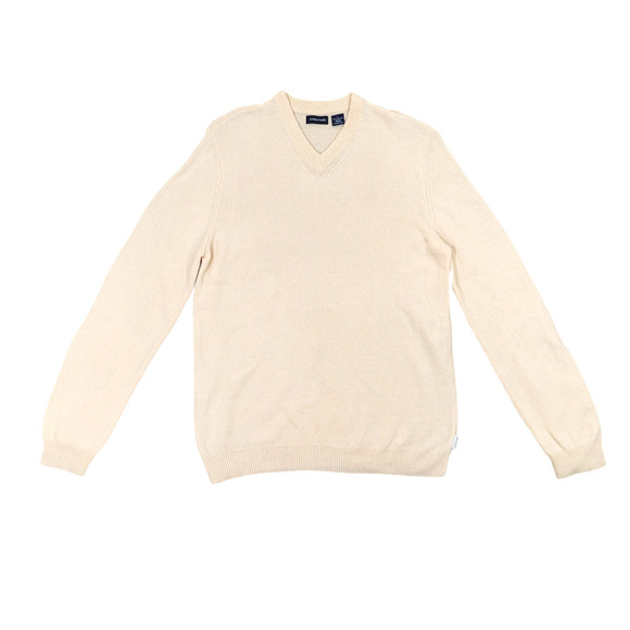 STRUCTURE 100% Lambswool Beige Tan Long Sleeve Pullover V-Neck Sweater Size L - Picture 1 of 5